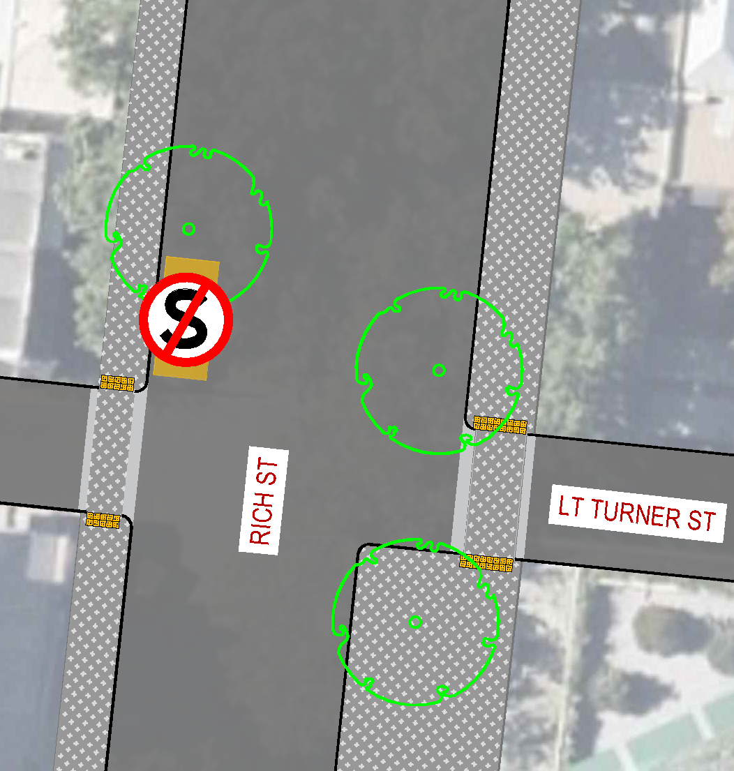Image of Rich Street intersection showing location of parking space removal