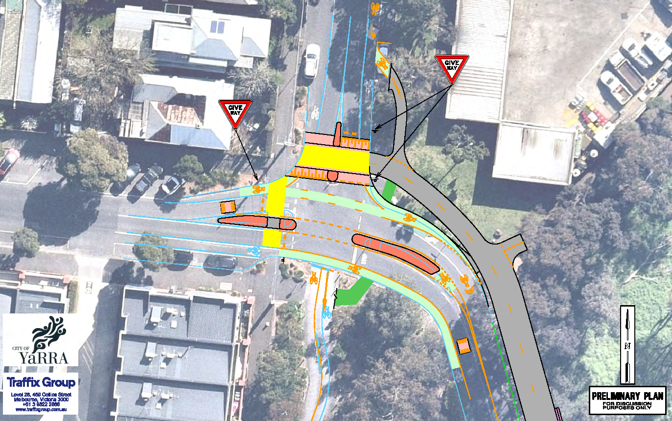 Birds eye view of intersection of Noone Street, Gray Street and Trenerry Crescent