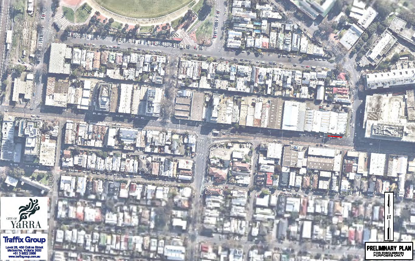 Birds eye view of intersection of Johnston Street, Abbotsford