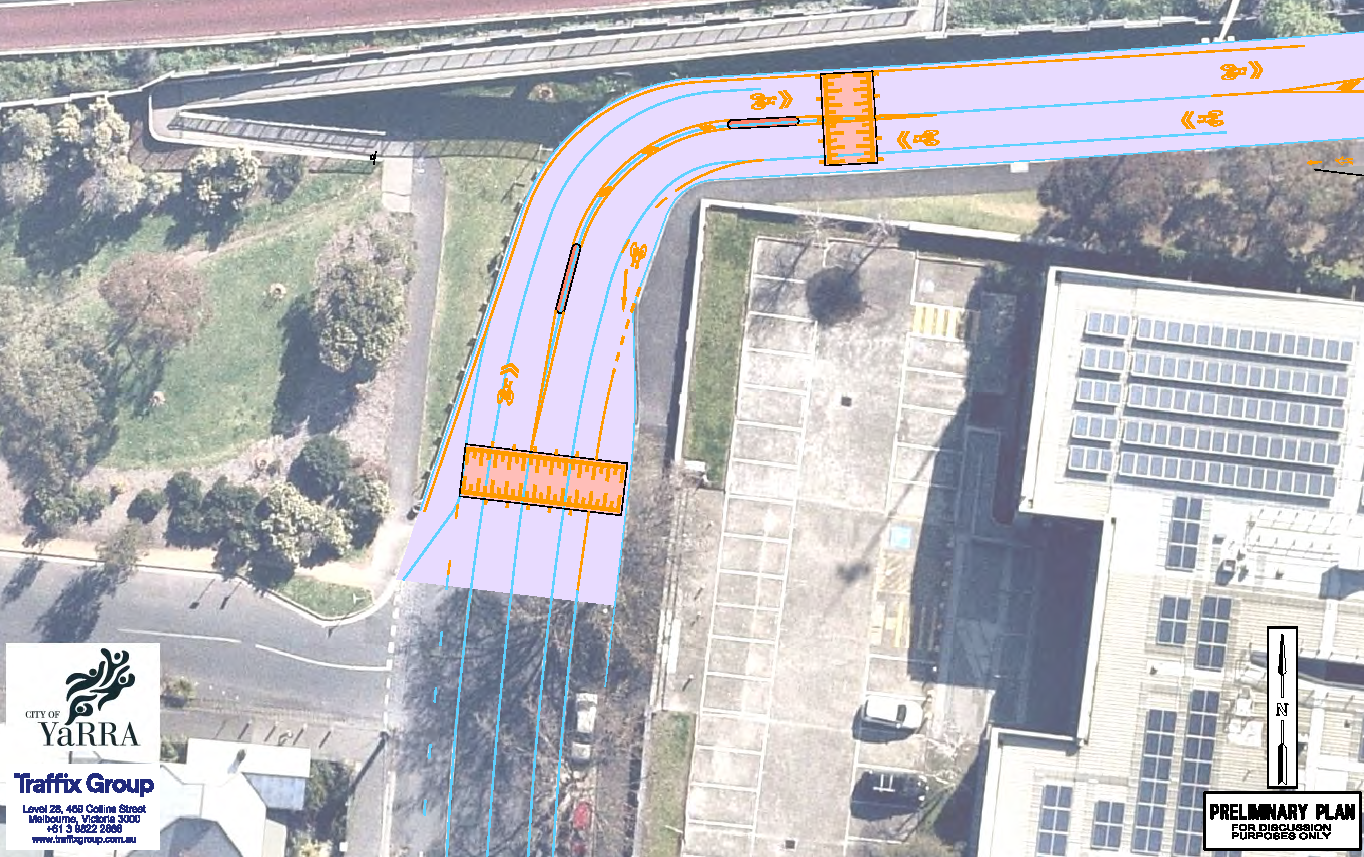 Birds eye view of Trenerry Crescent at the bend near Maugie Street