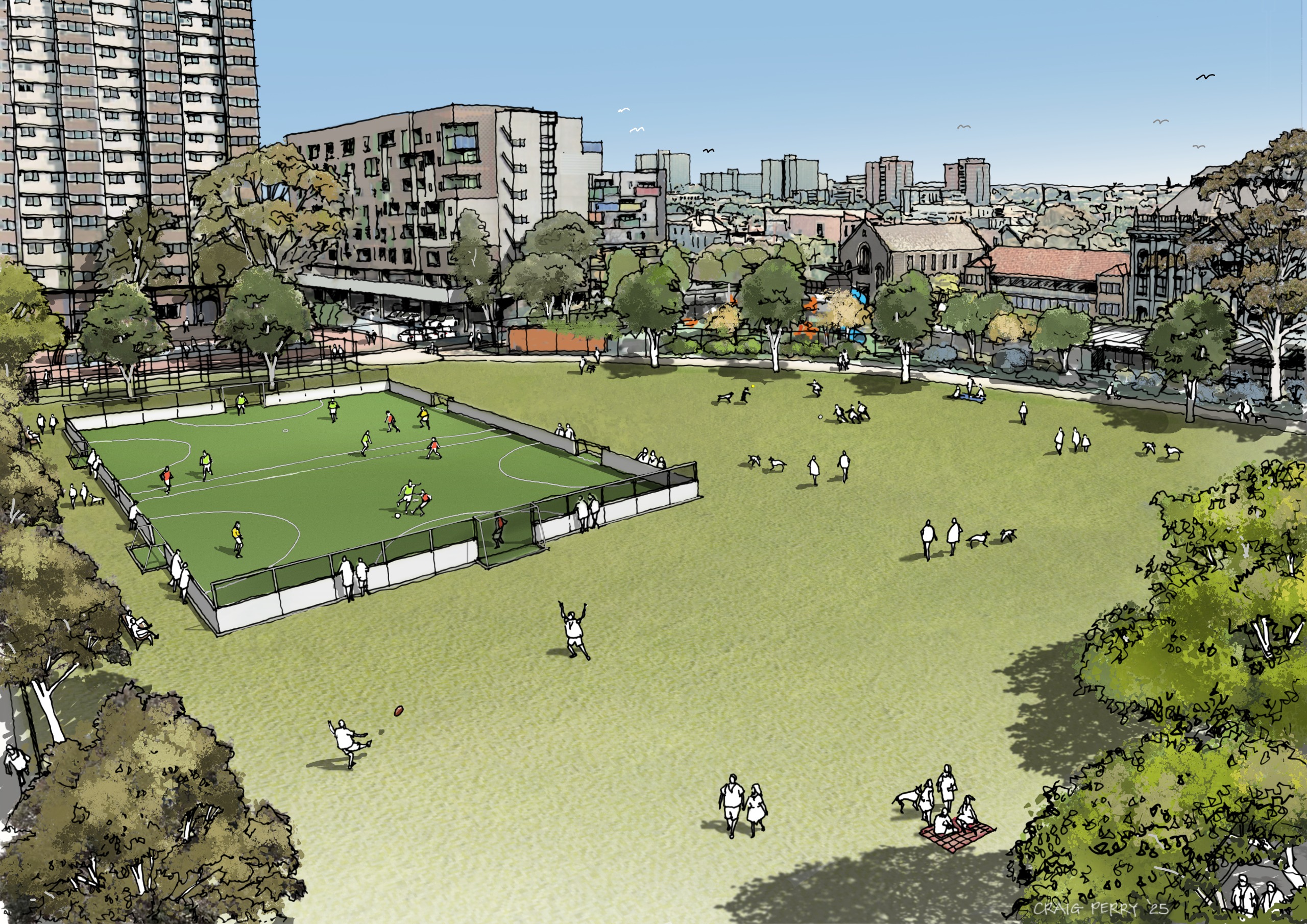 An aerial view of the proposed futsal pitch. 
