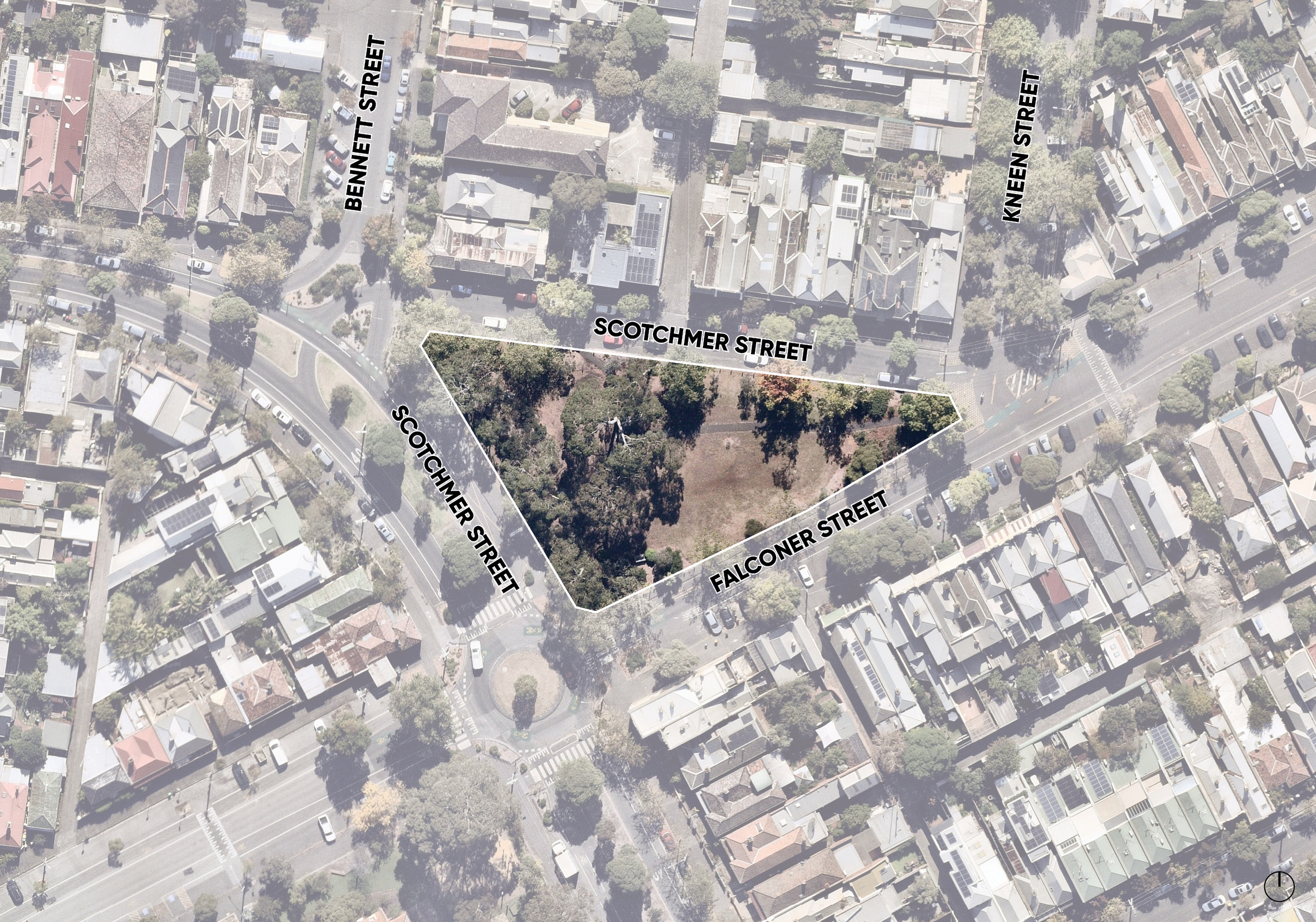 Satellite photograph of Edwardes Place and surrounding properties
