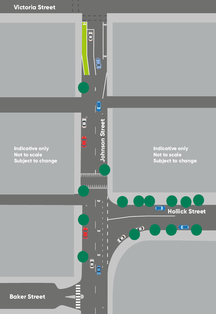 Current: An artist's interpretation of the current intersection layout of Johnson Street and Victoria Street. 