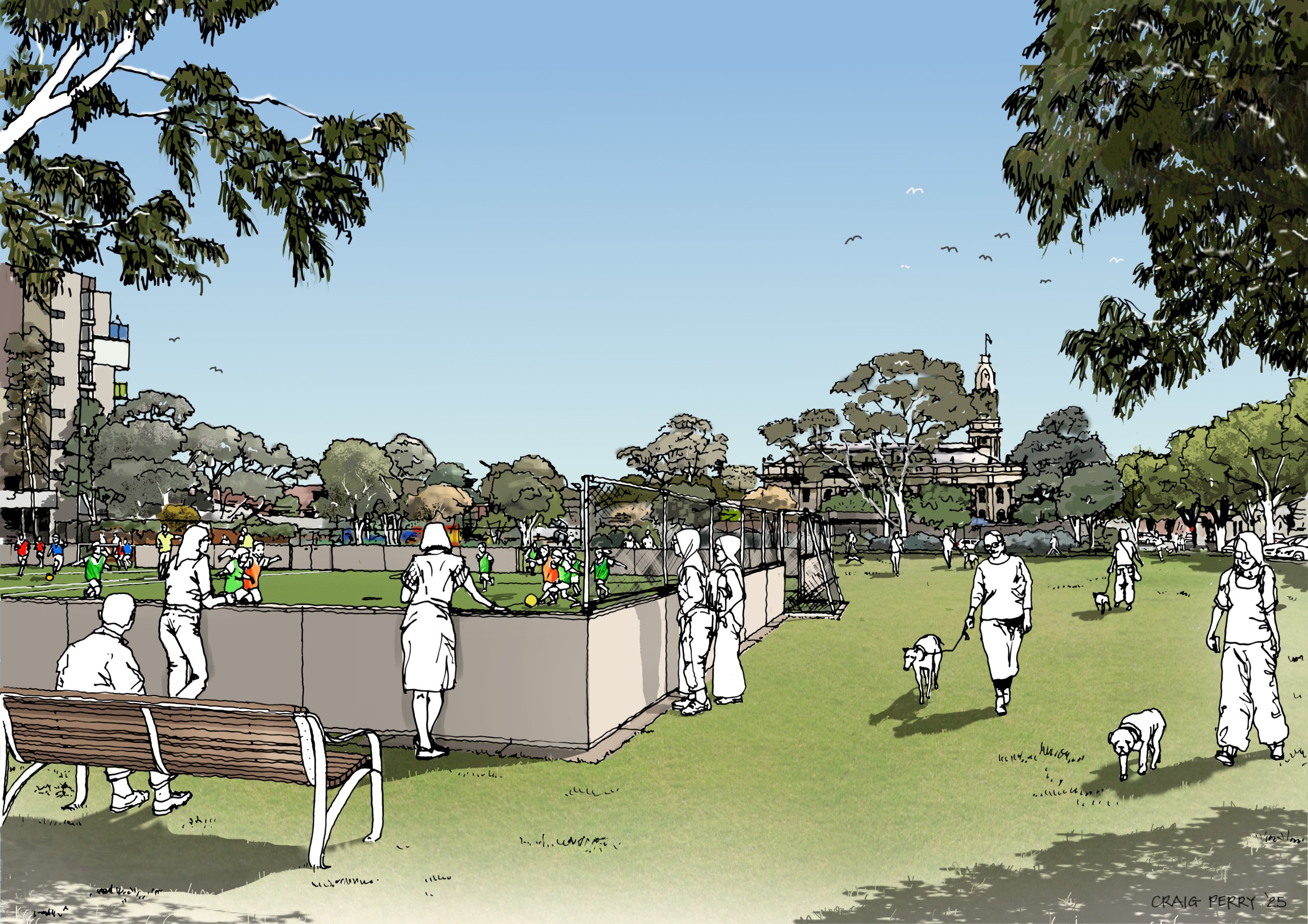 A close-up view of the proposed futsal pitch. 