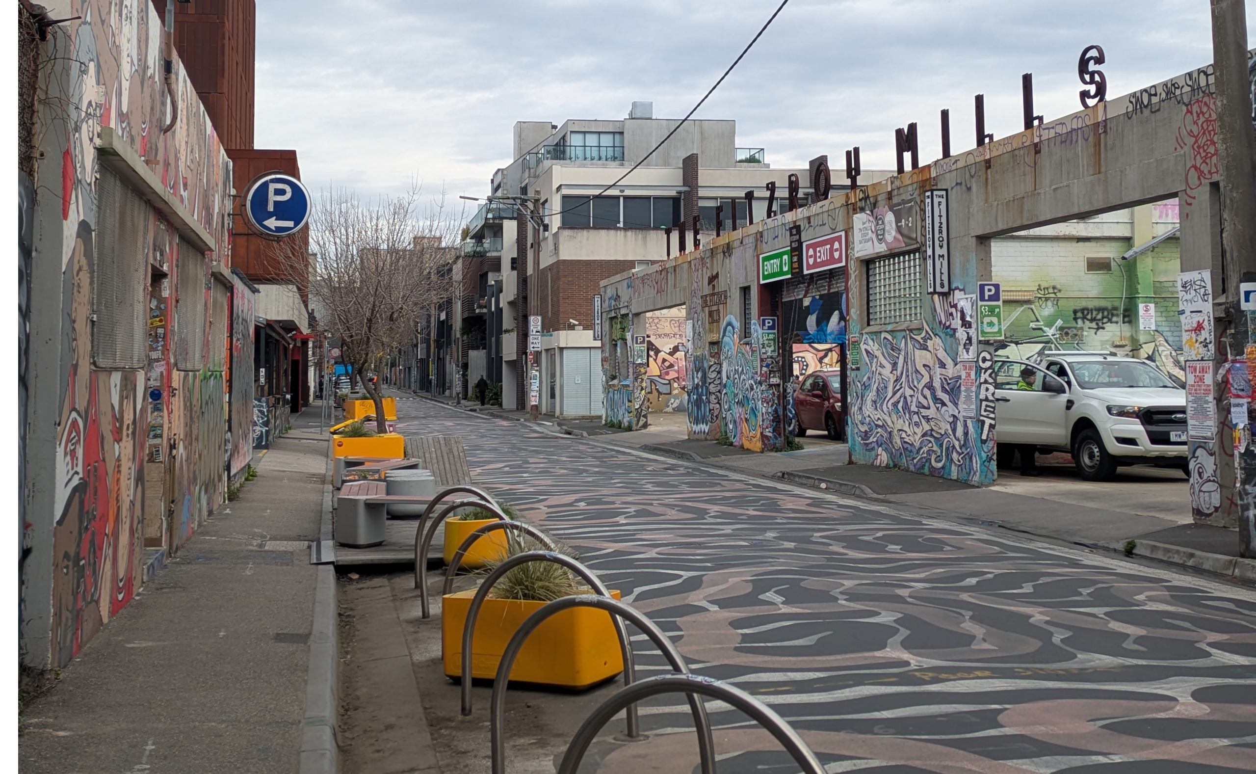 Existing Rose Street: Photo showing current conditions of Rose Street outside the Fitzroy Mills