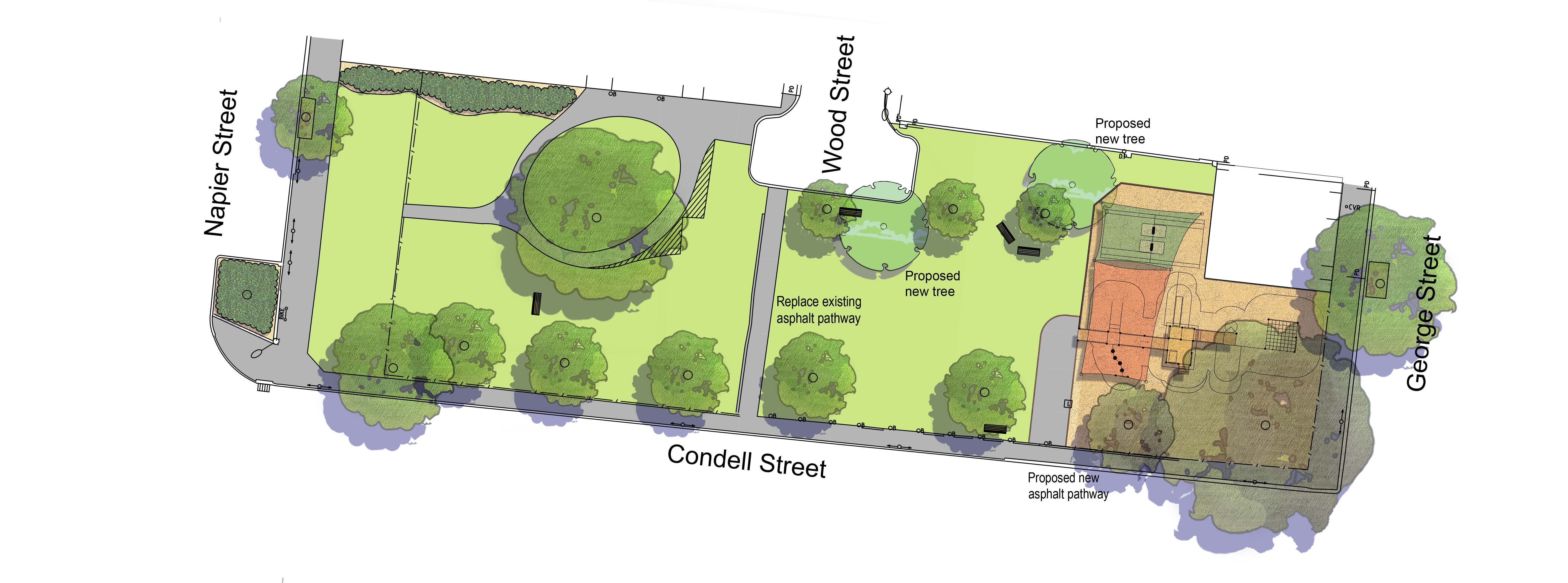 Birds eye view plan for Condell Street Reserve 